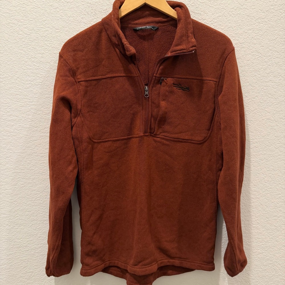 Sitka Gear Mens Heavyweight Fleece Quarter Zip Pullover Rust Orange Large